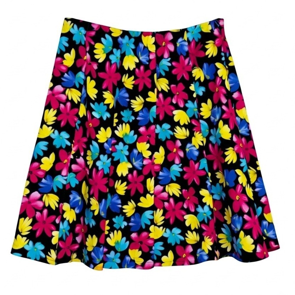 Caslon Vintage Floral A-Line Skirt Women 6 Petite Black Multicolor Vacation EUC - Picture 6 of 9